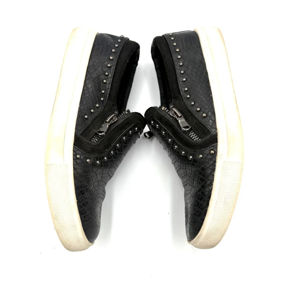 Report Andre Black Snakeskin Embossed Studded Zip‎ Slip On Sneakers Womens 6.5